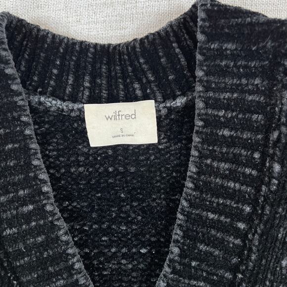 Wilfred Aritzia Chenille V Neck Sweater Women's S Black Tunic Pullover Chunky - Picture 3 of 7